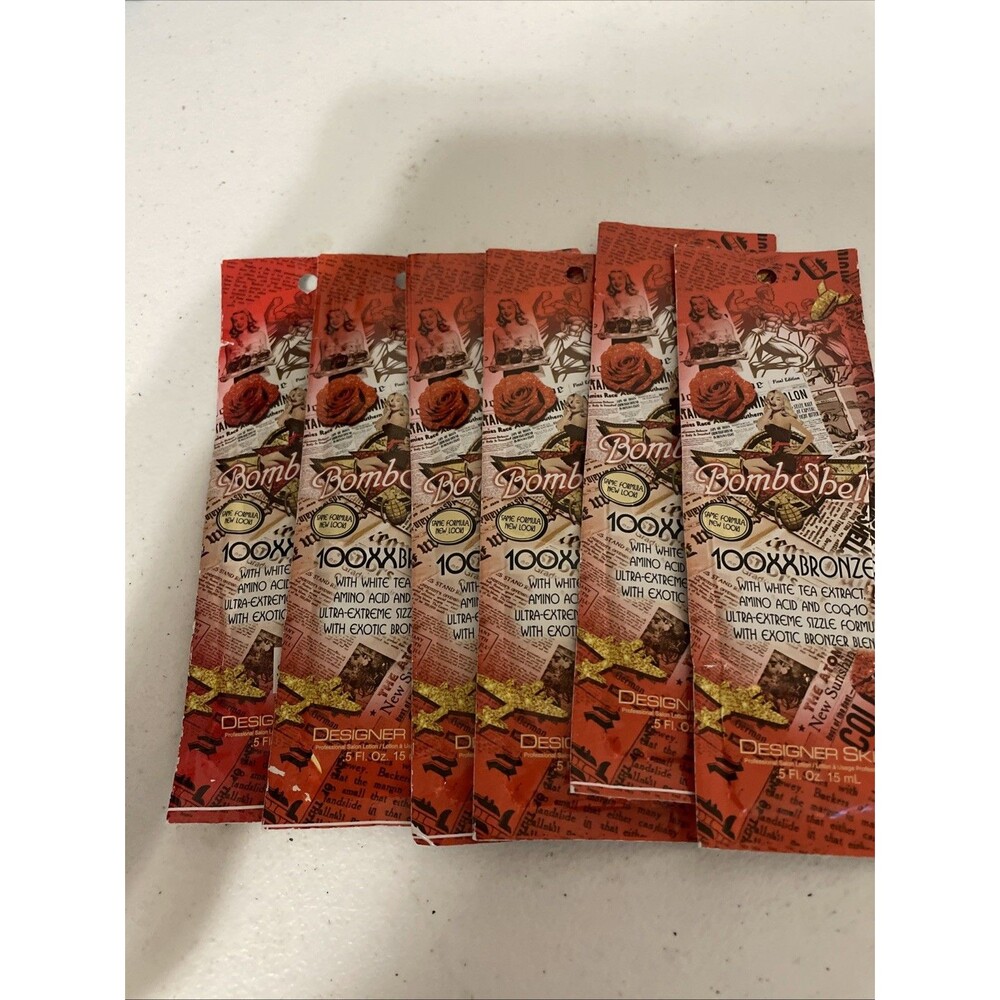 6 Packs DESIGNER SKIN Bomb Shell 100XX Bronzer .5 Fl Oz. TANNING BED